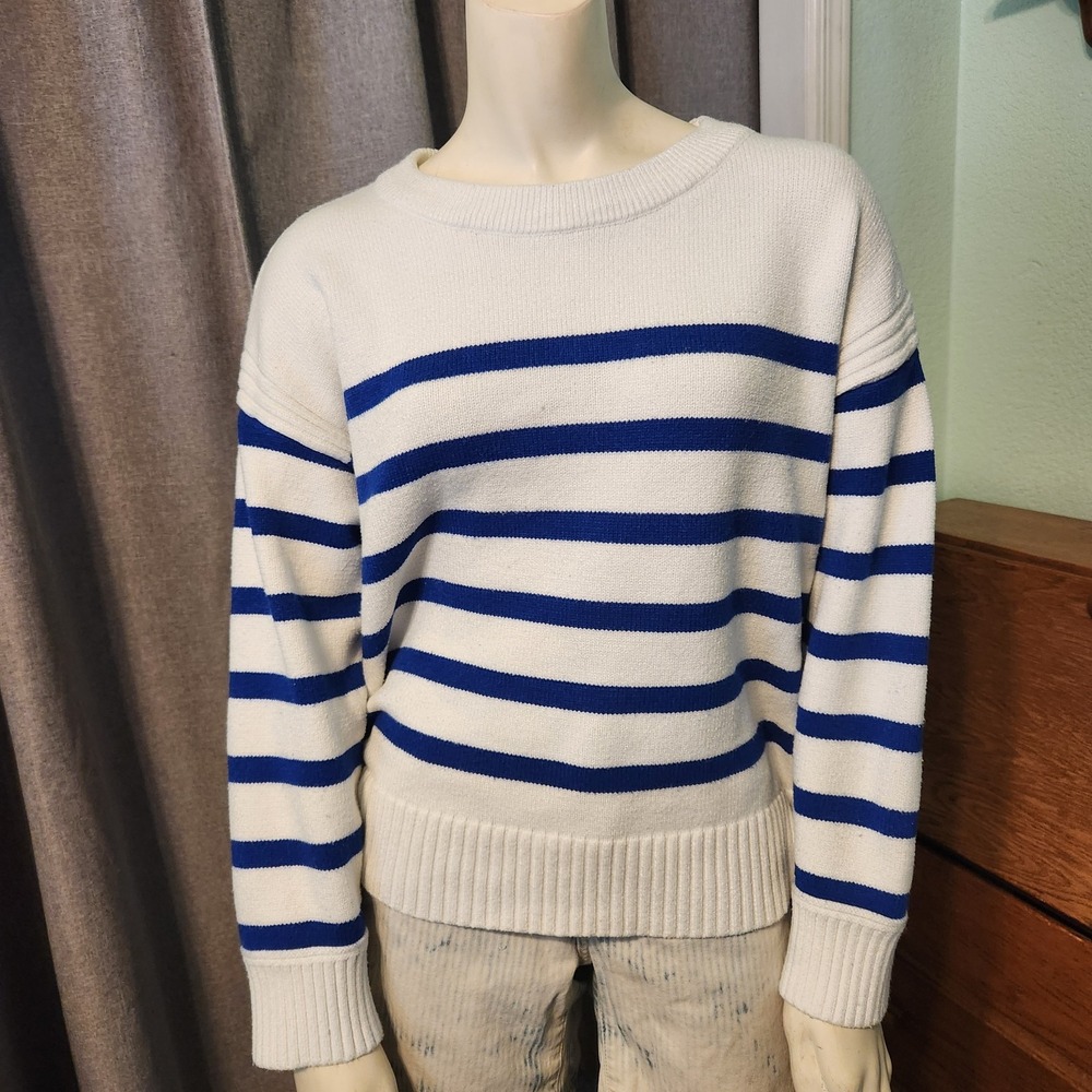 Coastal Nautical Blue n White Stripe Long Sleeve Pullover‎ Sweater XL Philosophy